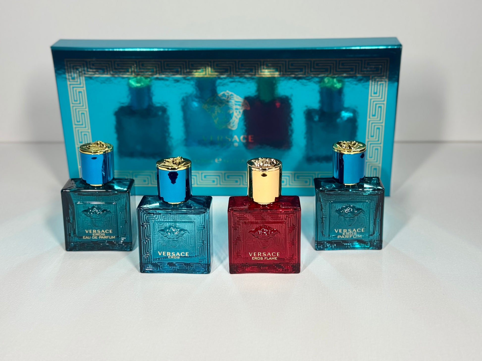 Versace Eros Men’s Gift Set – 4 Mini Perfumes Eros EDT, EDP, Parfum, Eros Flame 5ml