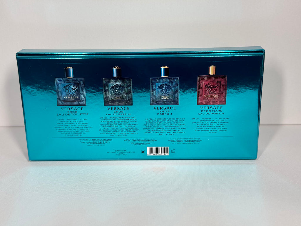Versace Eros Men’s Gift Set – 4 Mini Perfumes Eros EDT, EDP, Parfum, Eros Flame 5ml