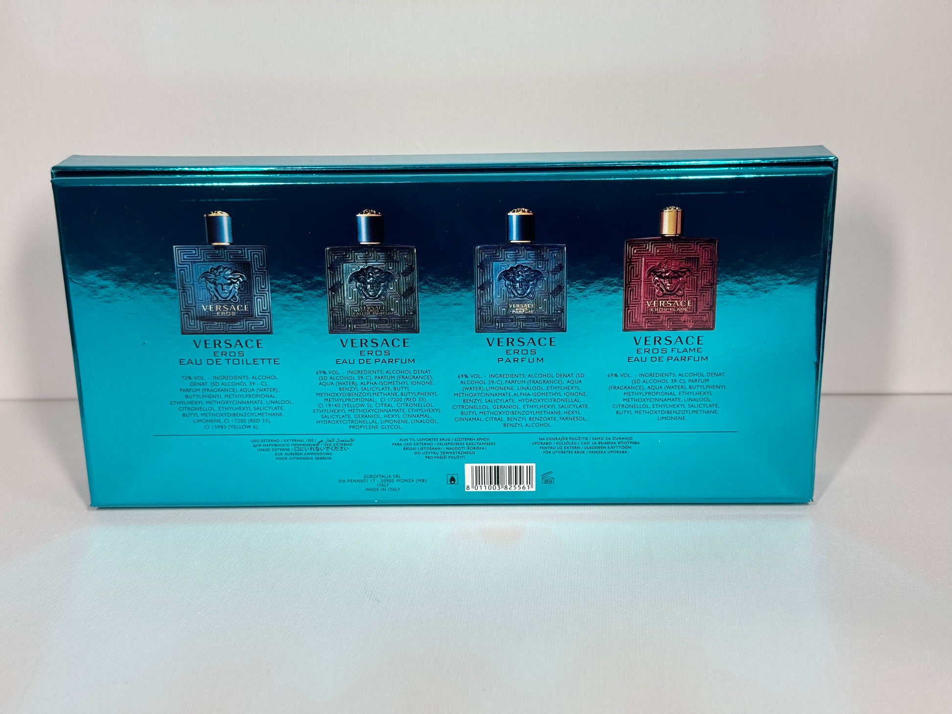 Versace Eros Men’s Gift Set – 4 Mini Perfumes Eros EDT, EDP, Parfum, Eros Flame 5ml